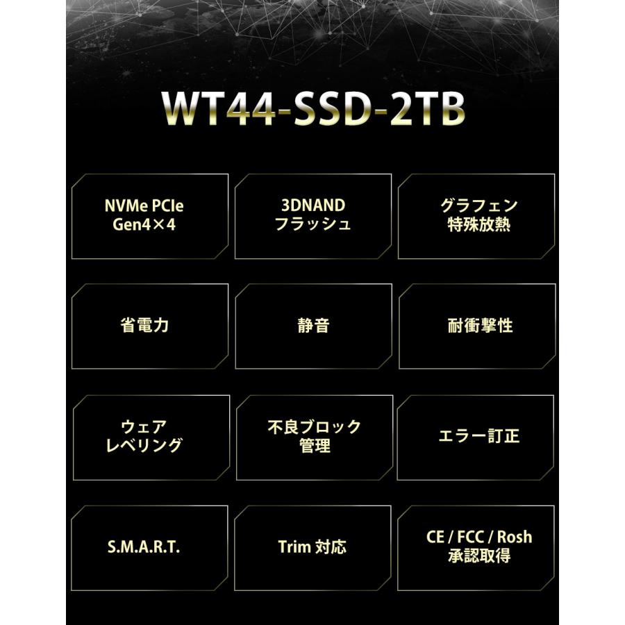 WINTEN M.2 SSD 2TB M.2 2280 PCIe Gen4x4 NVMe 内蔵SSD 5年保証 グラフェン放熱シート 3D NANDフラッシュ搭載 片面実装 M Key WT44-SSD-2TB 6138の画像