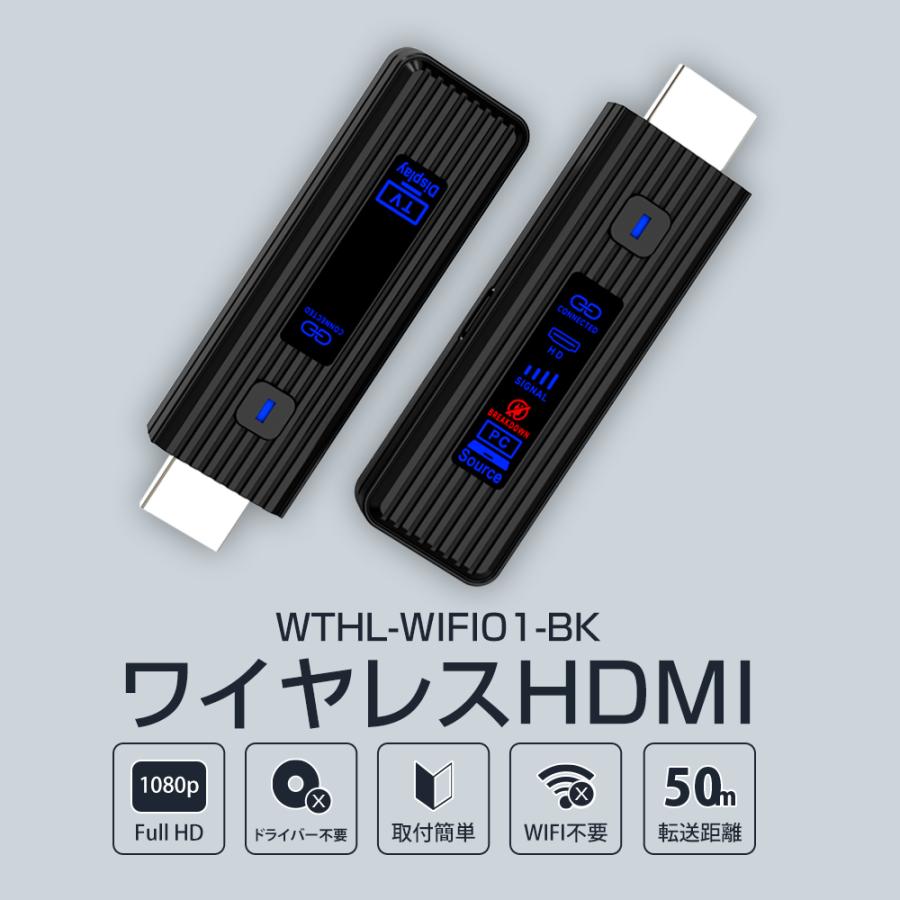 【P5倍】WINTEN ワイヤレス HDMI 映像 送受信機 FullHD@60Hz 無線 変換付 ワイヤレスアダプター モニター 映像伝達 WTHL-WIFI01-BK 6279の画像
