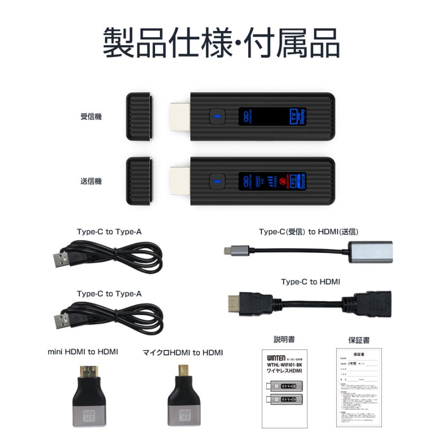 【P5倍】WINTEN ワイヤレス HDMI 映像 送受信機 FullHD@60Hz 無線 変換付 ワイヤレスアダプター モニター 映像伝達 WTHL-WIFI01-BK 6279の画像