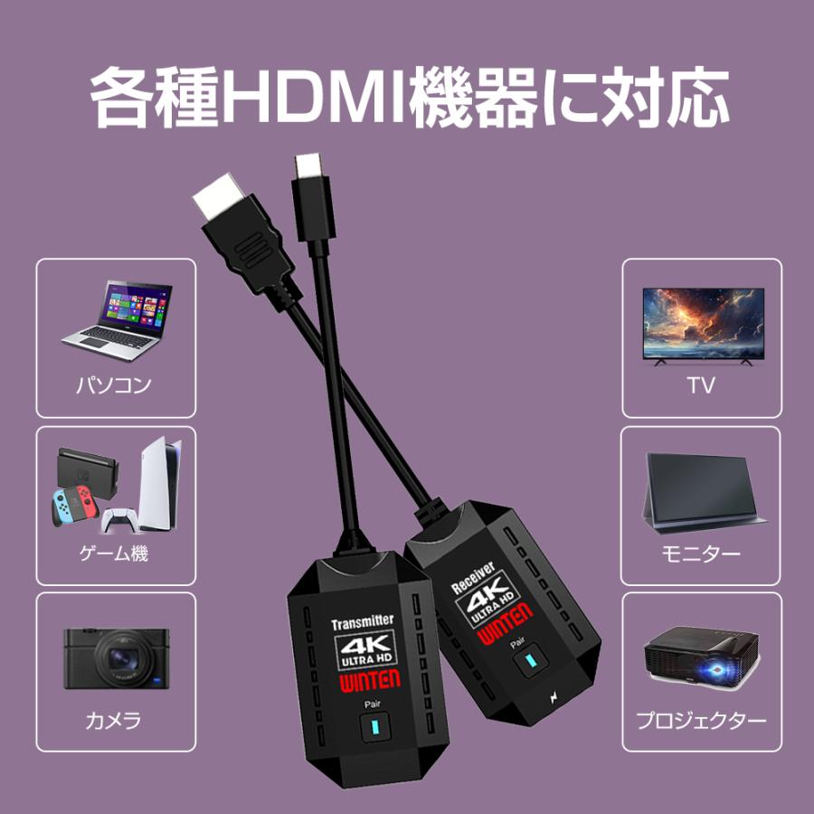 【P5倍】WINTEN ワイヤレス HDMI 映像 送受信機 4K@30Hz 無線 変換付 PC ワイヤレスアダプター モニター 伝達 WTHL-WIFI4K-BK 6387の画像
