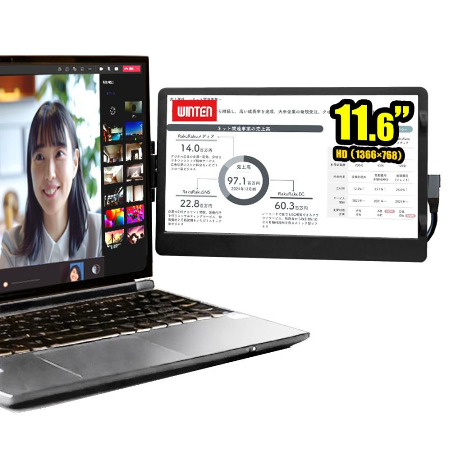 WINTEN モバイルモニター ノートPC 取付型 HD 11.6インチ モバイル 