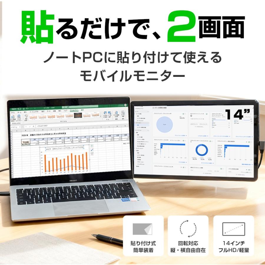 【P10倍】WINTEN モバイルモニター ノートPC 取付型 フルHD 14インチ 持ち運び ゲーム ノングレア TFT 液晶 WT-140NF-BK 9018_1