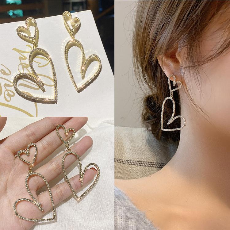 ピアス 18金 仕上げ 揺れる オープンハート CZダイヤ キラキラ 韓国ファッション アレルギー対応 ポイント消化 誕生日 母の日 プレゼント | 