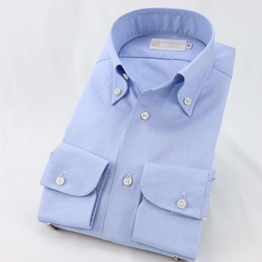ワイシャツ メンズ ボタンダウン 日本製 綿100％ ブルー無地 80番手双