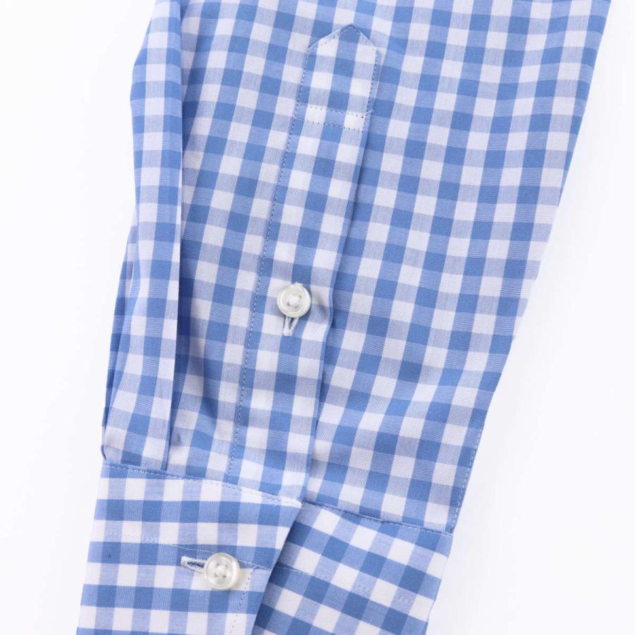 ワイシャツ ボタンダウン ギンガム チェック ブルー 青 綿100% 日本製
