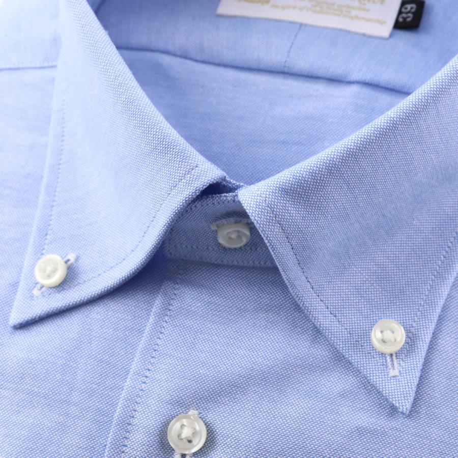 ワイシャツ 半袖 ボタンダウン シャツ オックス ブルー 無地 日本製 綿
