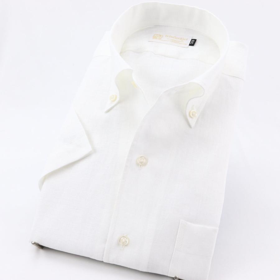 ワイシャツ ウィンザーノット 半袖 リネン ボタンダウン ワンピース