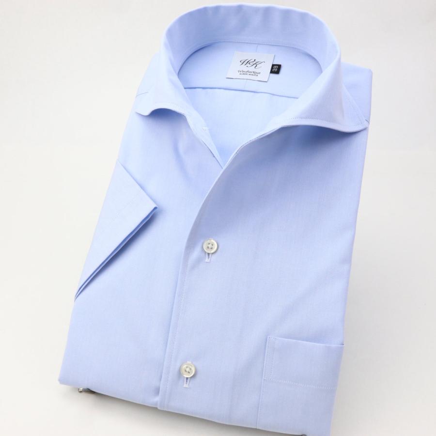 全品最安値に挑戦(ウィンザーノット) WindsorKnot 半袖 ワンピースカラー 日本製 スリム イタリアンカラー ブルー イージーケア 綿100%  ホリゾンタルワイド ドレスシャツ|結婚式 ワイシャツ