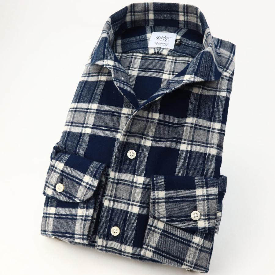 アウトレット ワイシャツ ウィンザーノット イタリアンカラーシャツ フラノ タータンチェック 紺 起毛 ラウンド ワンピースカラー 日本製 綿100% | 父の日｜windsorknot｜02