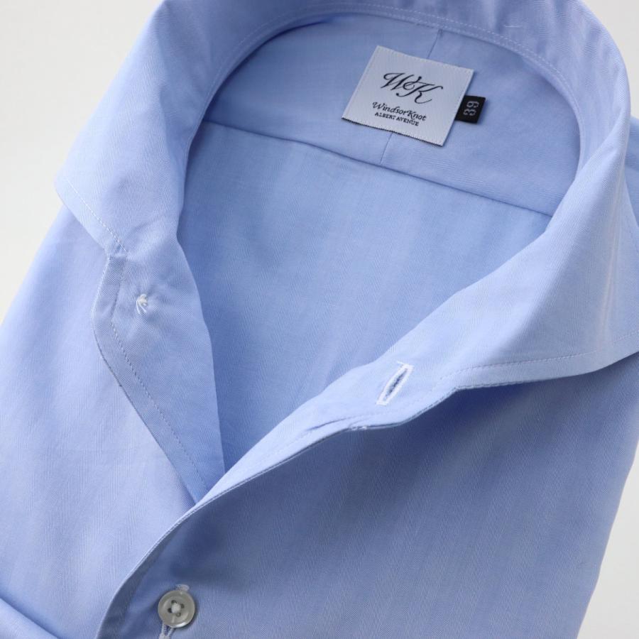 ウィンザーノット WindsorKnot ホリゾンタルワイド ワンピースカラーシャツ イージーケア 最大52％オフ！ ブルー 長袖 日本製  ドレスシャツ 綿100% スリム 父の日