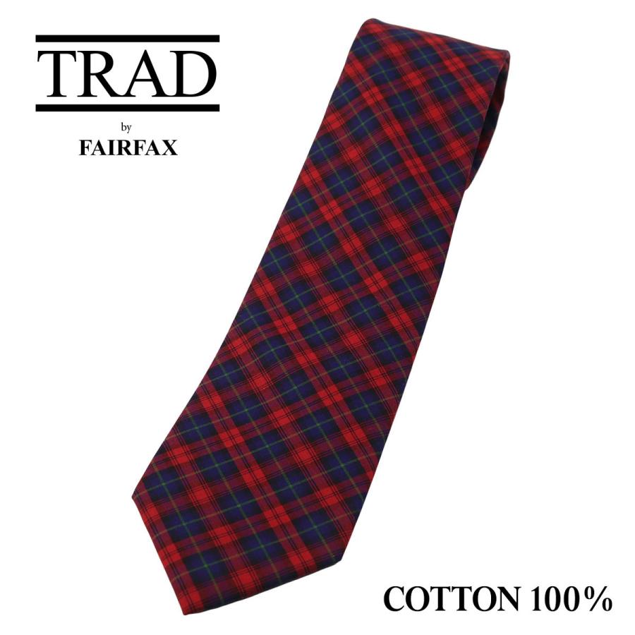 メンズファッション 通常 1本タイプ (フェアファクス) FAIRFAX コットン ネクタイ タータンチェック レッド トーマスメイソン 綿