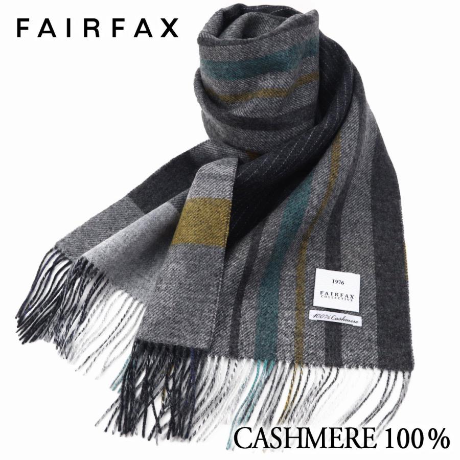 サイズ交換ｏｋ ギフト メンズマフラー クリスマス カシミヤ100 グレー パネルストライプ チェック カシミアマフラー リバーシブル Fairfax フェアファクス 暖かく優しい肌触りの高級カシミアマフラー 財布 帽子 ファッション小物 Meorboston Org