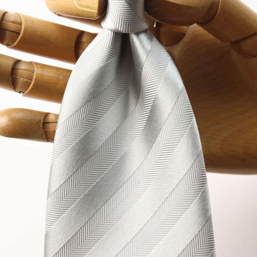 ネクタイ ビジネス シルク シルバー ヘリンボーン ストライプ織