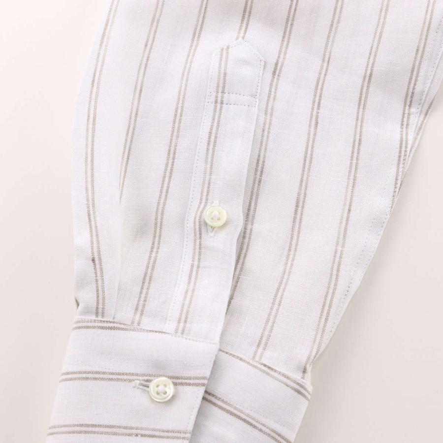 ワイシャツ ラウンドカラー リネン ベージュ ストライプ 麻100% 日本製 スリム 長袖 ドレスシャツ メンズ ウィンザーノット Windsorknot | 父の日 卒業式｜windsorknot｜06