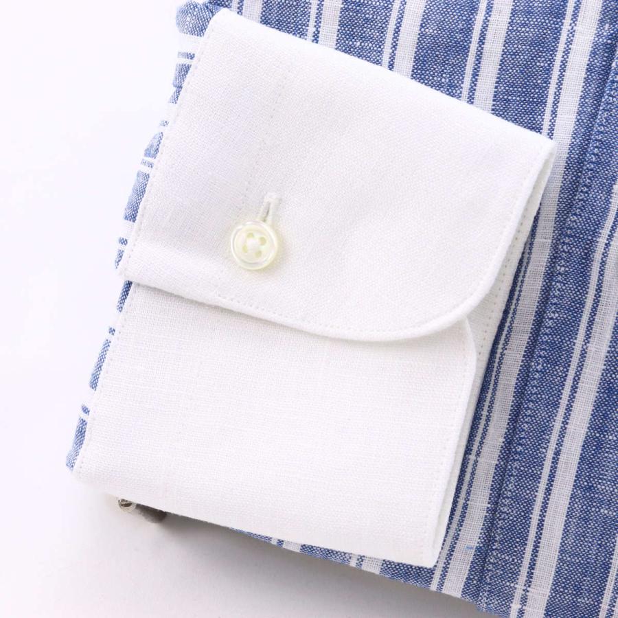 ワイシャツ ラウンドカラー クレリック リネン ネイビー ストライプ 麻100% 日本製 長袖 ドレスシャツ ウィンザーノット Windsorknot | プレゼント 祝い |  | 03