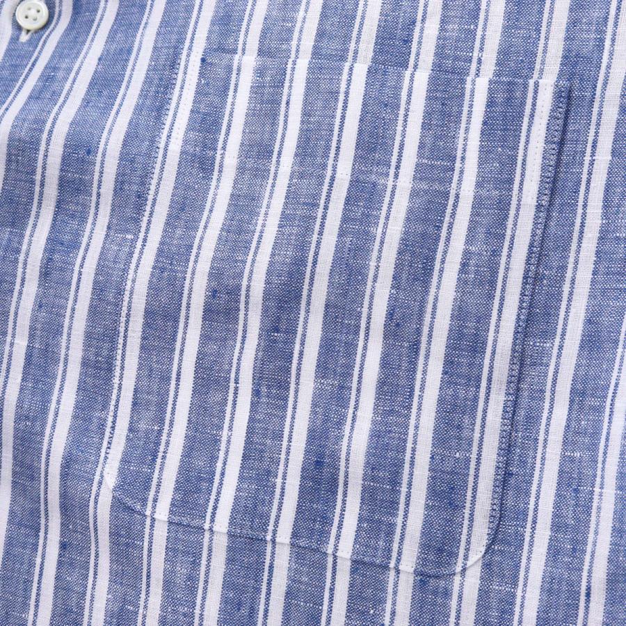 ワイシャツ ラウンドカラー クレリック リネン ネイビー ストライプ 麻100% 日本製 長袖 ドレスシャツ ウィンザーノット Windsorknot | プレゼント 祝い |  | 05