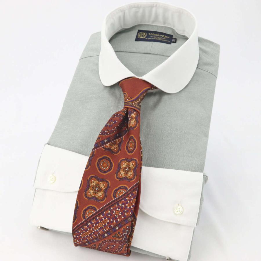 ワイシャツ ラウンドカラー クレリック ダンガリー カーキ 長袖 メンズ 日本製 綿100% ウィンザーノット WindsorKnot ビジネス ドレスシャツ | 父の日 |  | 01