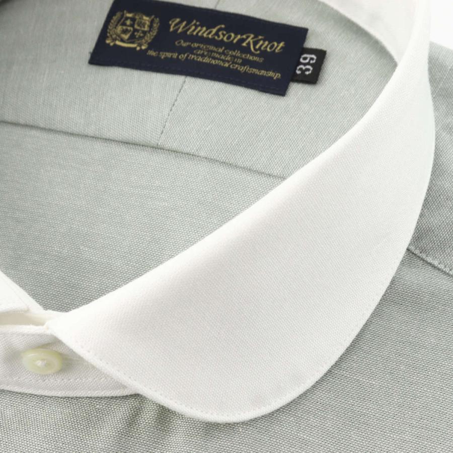 ワイシャツ ラウンドカラー クレリック ダンガリー カーキ 長袖 メンズ 日本製 綿100% ウィンザーノット WindsorKnot ビジネス ドレスシャツ | 父の日 |  | 02