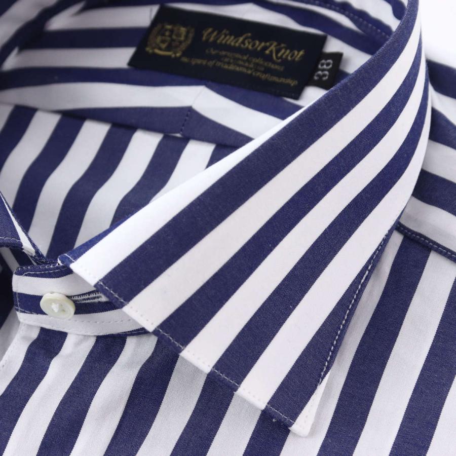 ワイシャツ ウィンザーノット WindsorKnot ワイドカラー ブロック ストライプ ネイビー 綿100% 日本製 スリム | 父の日 結婚式 ギフトブランド｜windsorknot｜03