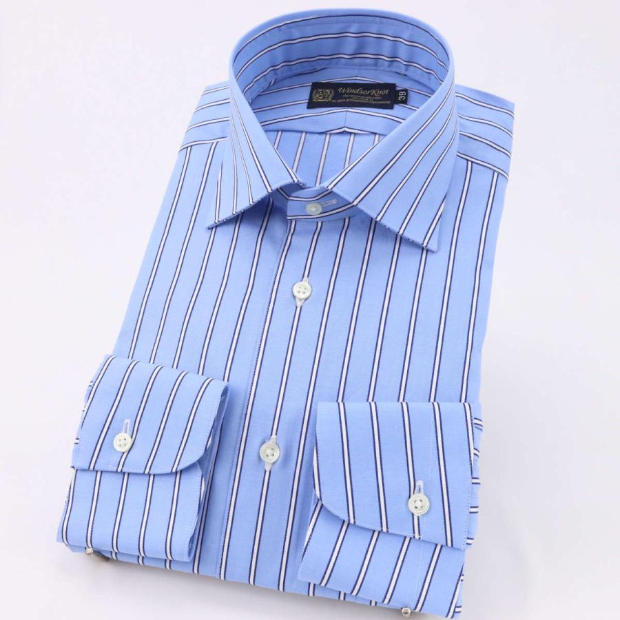 ワイシャツ ワイドカラー ストライプ スカイブルー 綿100% 日本