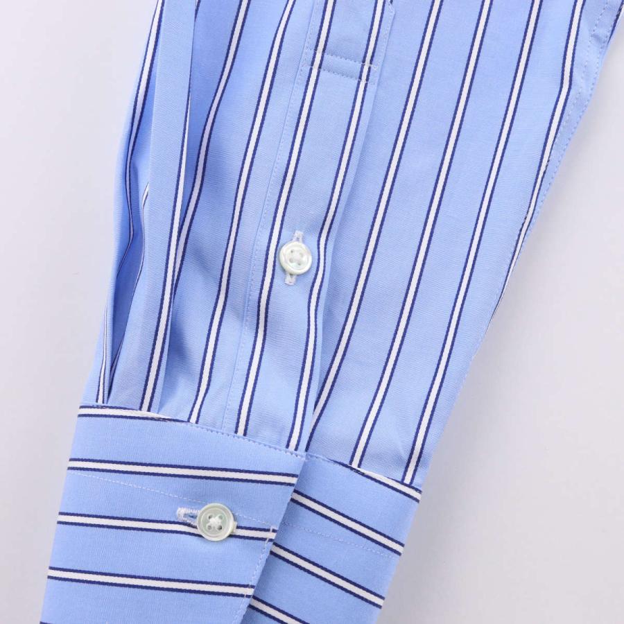 ワイシャツ ワイドカラー ストライプ スカイブルー 綿100% 日本製