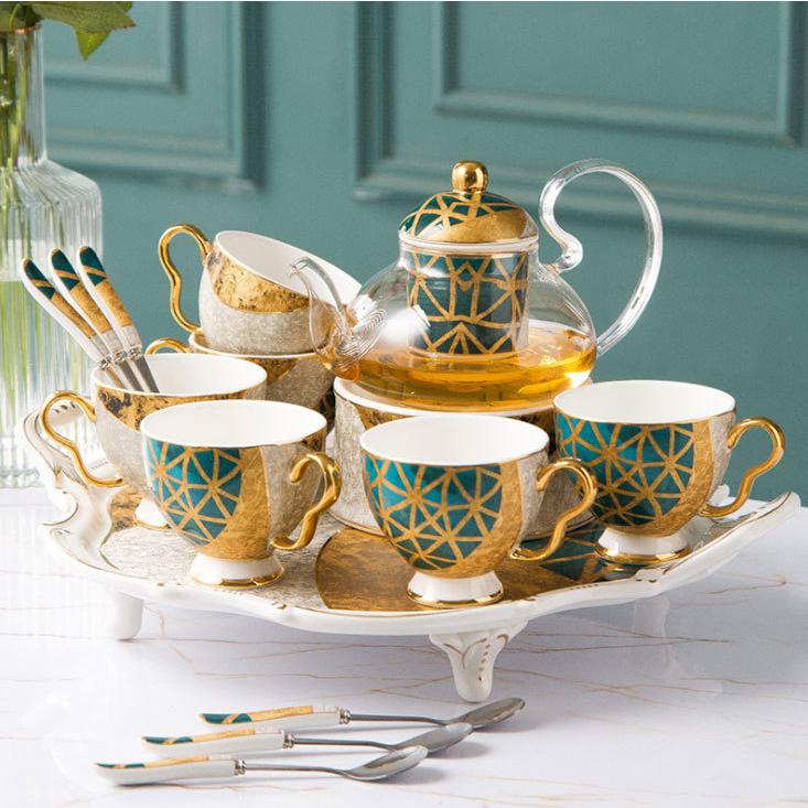 全日本送料無料 北欧ボーンチャイナフラワーティーカップトレイセットイギリス式アフタヌーンティー陶磁器ガラスラワーティーセット 高い素材 Www Gettoknowmontco Com