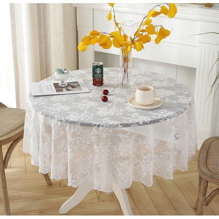 希少な英国アンティーク 麻×レース テーブルクロス 100cm アンティーク
