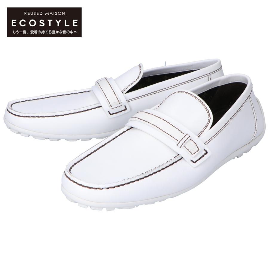 美品 LOUIS VUITTON ルイ・ヴィトン モノグラム ドライビングシューズ 7 1/2 ホワイト メンズ