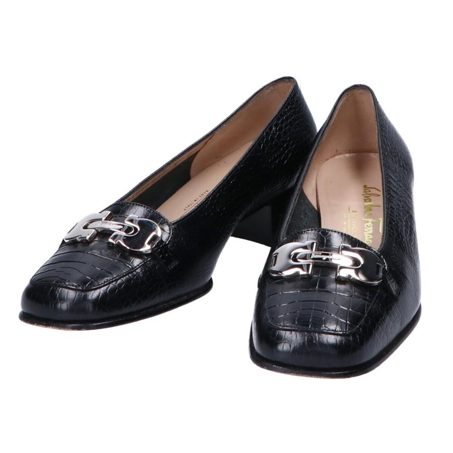 サルヴァトーレフェラガモ ガンチーニ レザー スクエアトゥ パンプス