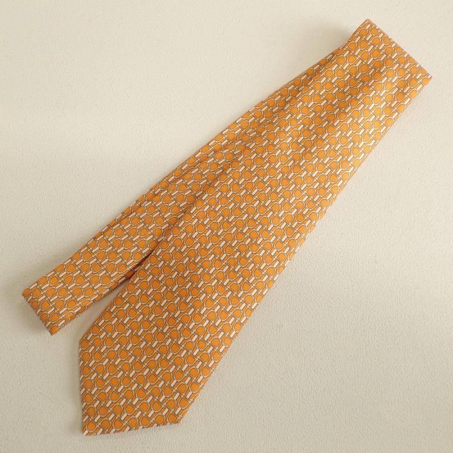 新品同様/ HERMES エルメス 5362 総柄 シルク100％ ネクタイ オレンジ