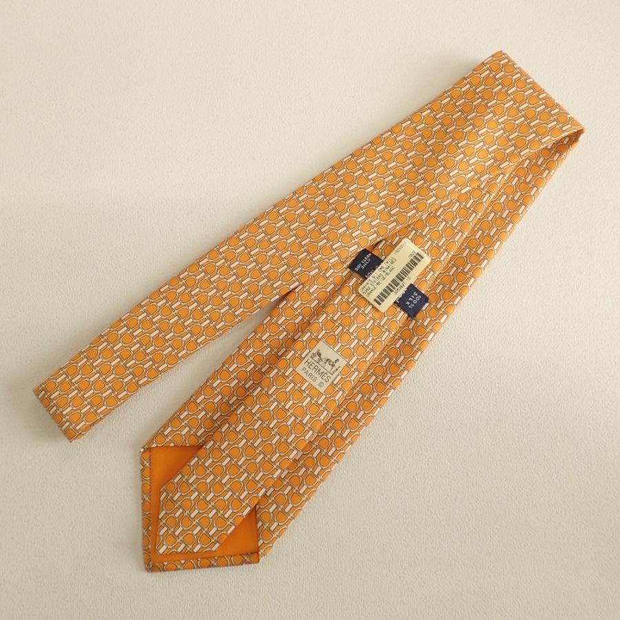 新品同様/ HERMES エルメス 5362 総柄 シルク100％ ネクタイ オレンジ