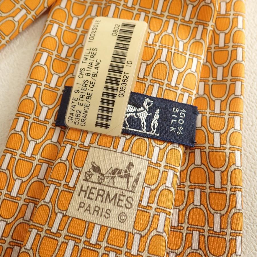 新品同様/ HERMES エルメス 5362 総柄 シルク100％ ネクタイ オレンジ