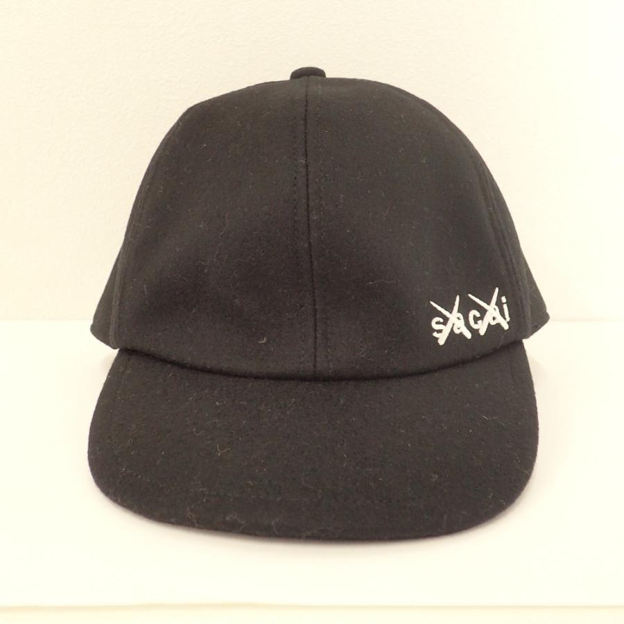 美品 sacai サカイ x KAWS カウズ 21-0289S Melton cap メルトンキャップ 帽子 3 ブラック メンズ