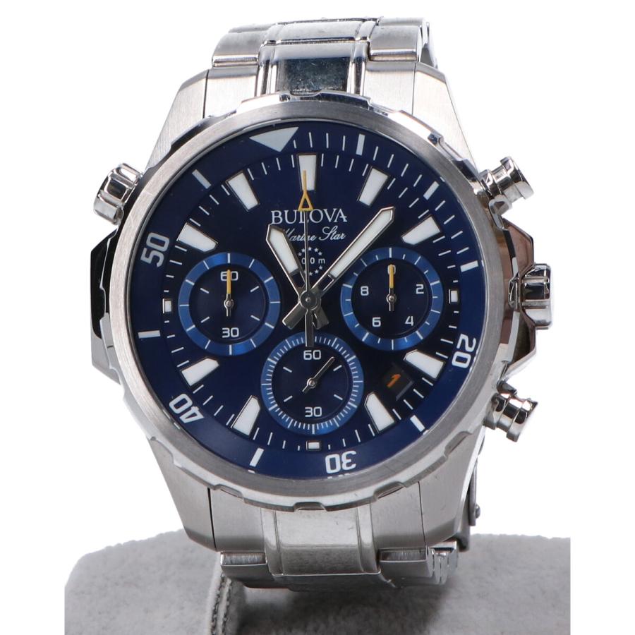 美品/ BULOVA ブローバ 96B256 Marine Star クロノグラフ クオーツ 腕時計 シルバー/ネイビー メンズ : ブランド ...