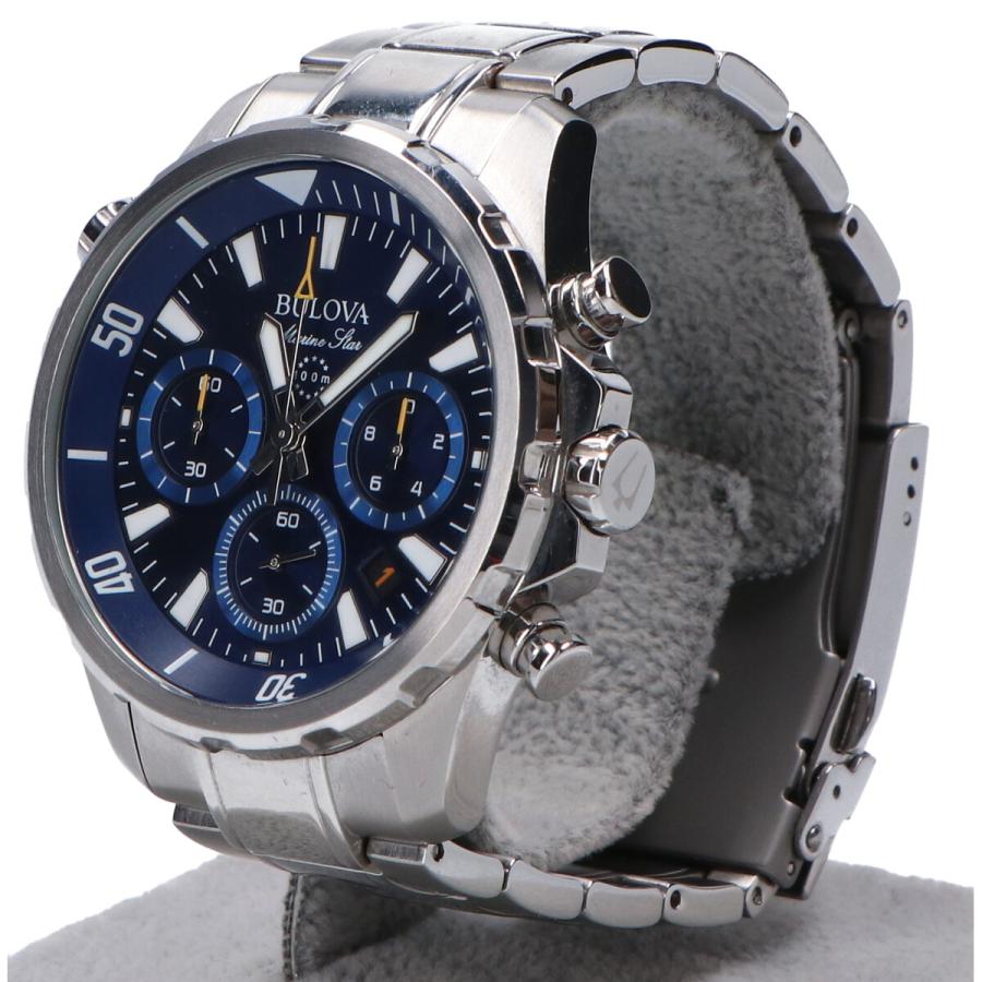 美品/ BULOVA ブローバ 96B256 Marine Star クロノグラフ クオーツ 腕時計 シルバー/ネイビー メンズ : ブランド ...