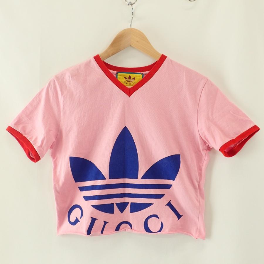 277【美品・限定コラボ】グッチ×アディダス‪☆総柄クロップドTシャツ Vネック 277【美品・限定コラボ】グッチ×アディダス‪☆総柄クロップドT‬