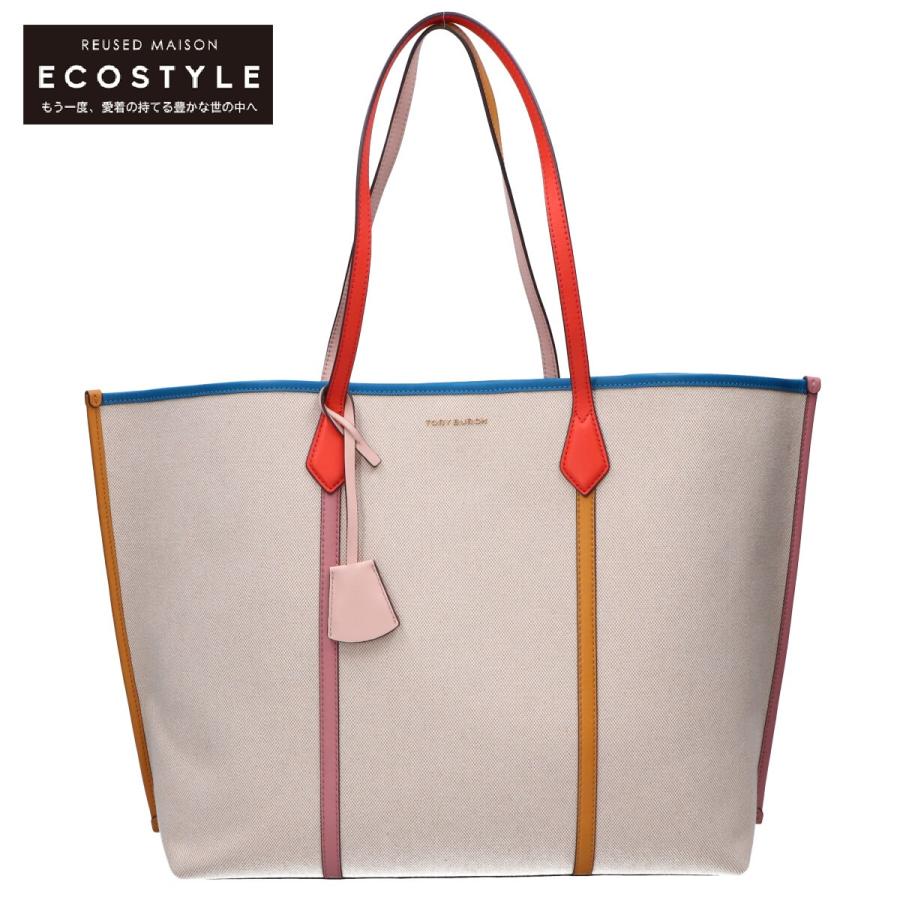 美品/ Tory Burch トリーバーチ レザー/キャンバス トートバッグ アイボリー/マルチカラー レディース :2777100000080454:ブランドリユースショップエコスタイル 通販 トリーバーチ エラ キャンバス×レザー ハンドバッグ トートバッグ