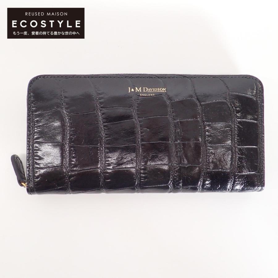 新品同様 J＆M Davidson 10069 ELONGATED ZIP WALLET MOCK CROC 型押しレザー ラウンドジップ ...