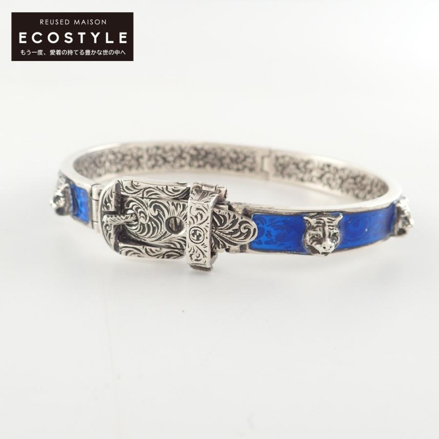 GUCCI グッチ 461908 Ag925 ガーデン キャットヘッド バングル 18 シルバー/ブルー 2777100000093429