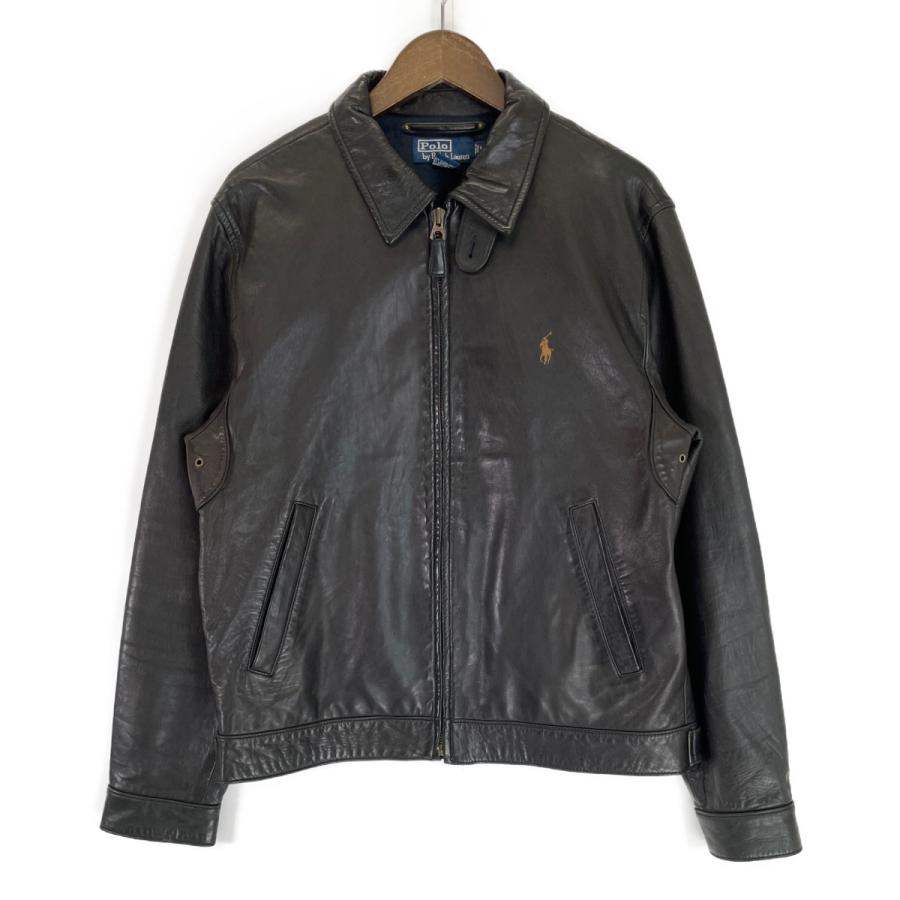 中古品　Polo by Ralph Lauren ブラックレザージャケット L POLO RALPH LAUREN ポロ ラルフローレン ブラック レザー