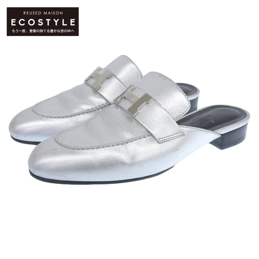 HERMES ホワイト ミュールウェッジヒール