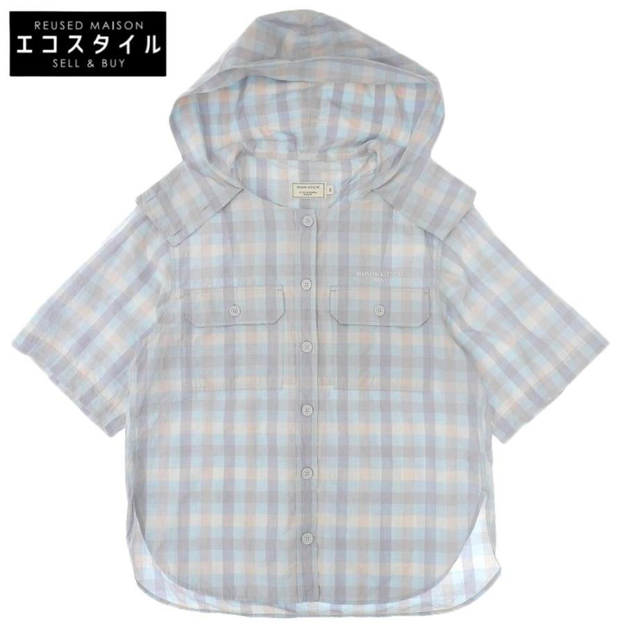 MAISON KITSUNE' - メゾンキツネ MAISON KITSUNE メゾンキツネ チェック柄 コットン×リネン トップス レディース ライトブルー マルチカラー 34 34 MAISON KITSUNE メゾンキツネ チェック柄 コットン×リネン トップス