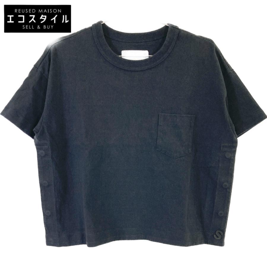 sacai（サカイ） 23-06515 ブラック サイドスリット クロップド 半袖 T 