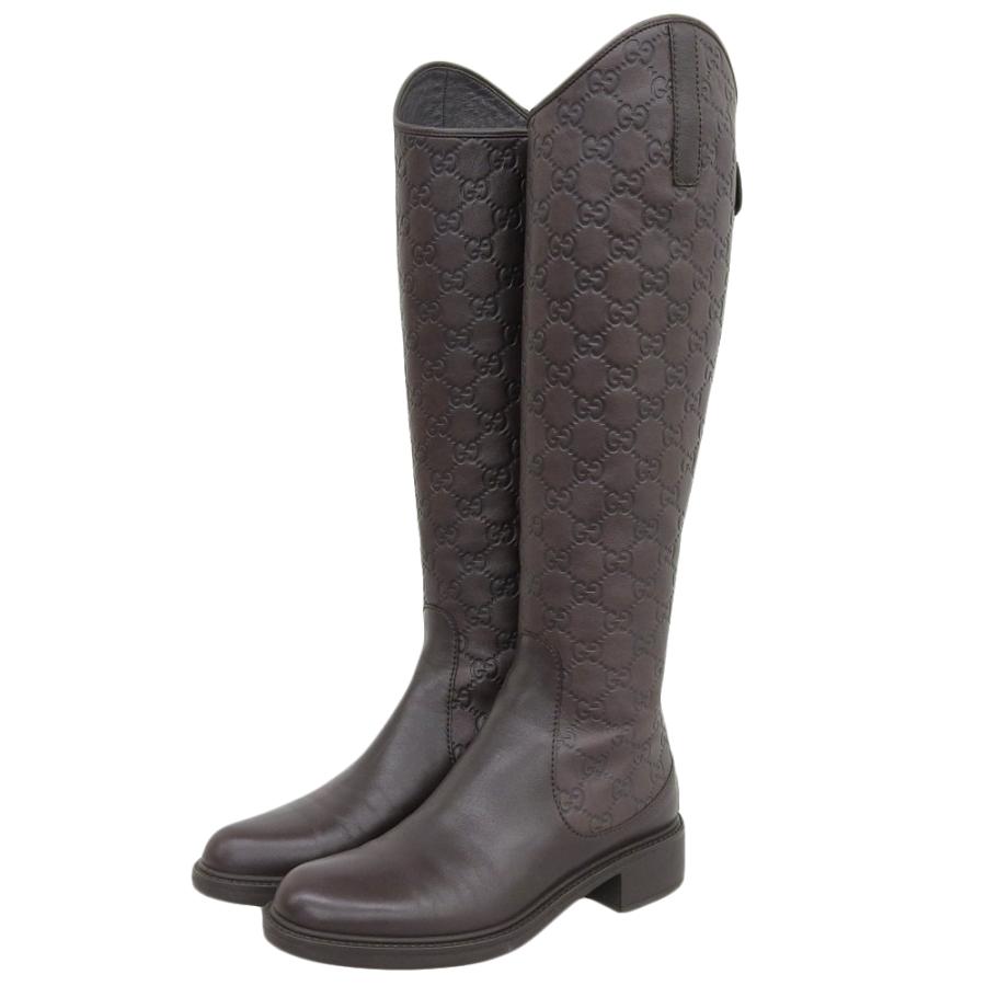 美品 GUCCI グッチ ロングブーツ GGシマレザー ダークブラウン 36.5 GUCCI 美品 グッチ グッチシマ ロングブーツ シューズ