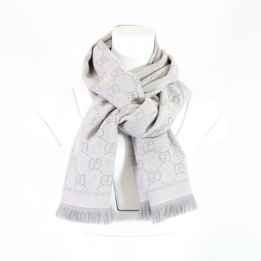 美品【正規品】 GUCCI ウールマフラー GGパターン グレー/ホワイト