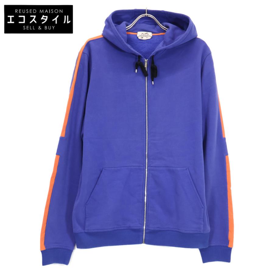 HERMES エルメス パープル系 コットン ジップパーカー ブルー オレンジ 