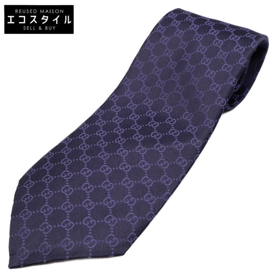 新品同様 GUCCI グッチ 456520 4B002 GG柄 シルク100% ネクタイ 148 x  