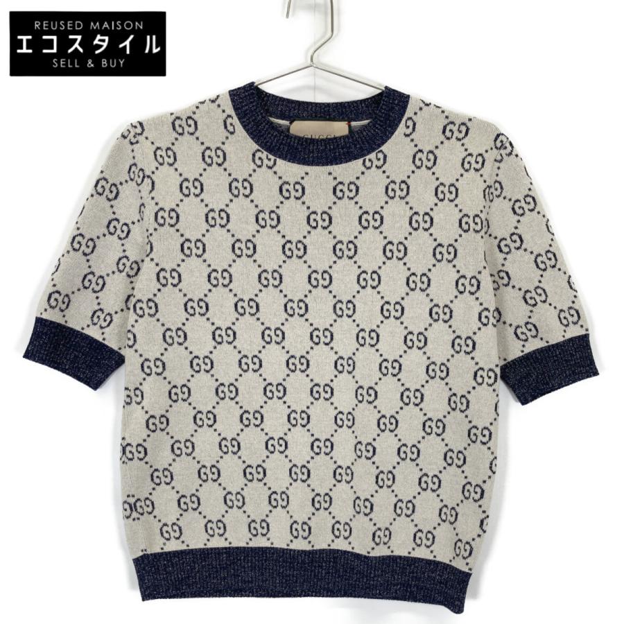 GUCCI グッチ 692717 XKB54 ベージュ×ネイビー GGラメ ジャカード  