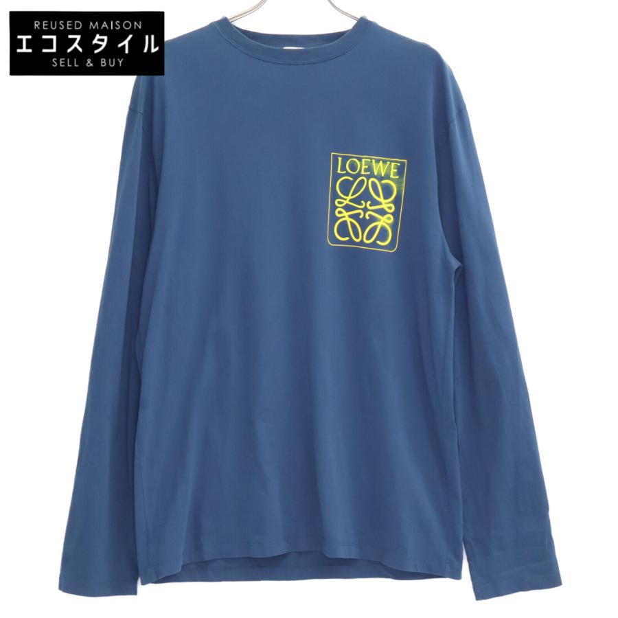 【超人気・美品】ロエベ/Tシャツ/青アナグラム刺繍/フェイクポケット/黒/XL LOEWE（ロエベ） ブルー アナグラム フェイクポケット Tシャツ