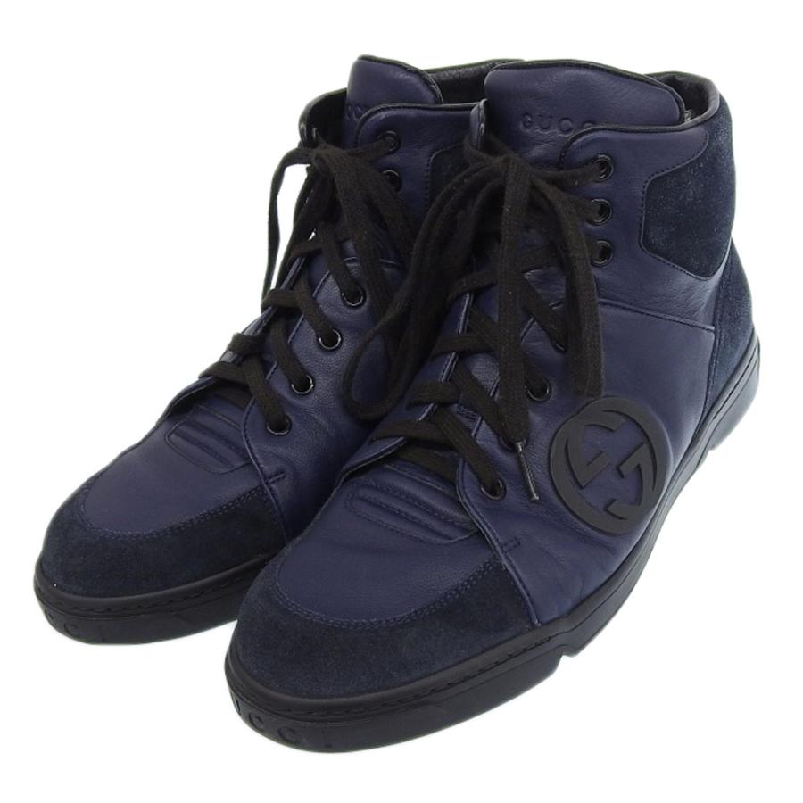 【最終価格】GUCCI スエード スニーカー ネイビー GUCCI（グッチ） レザー×スウェード ハイカットスニーカー メンズ